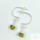 Natural Raw Peridot Earrings, Peridot Gemstone Earrings, Handmade Raw Earring, Silver Plated Pearl Earring, Dainty Earring, Designer Earring